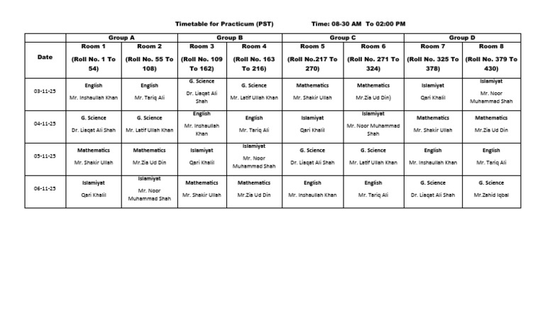 Practicum Timetable for 2025 | PDF