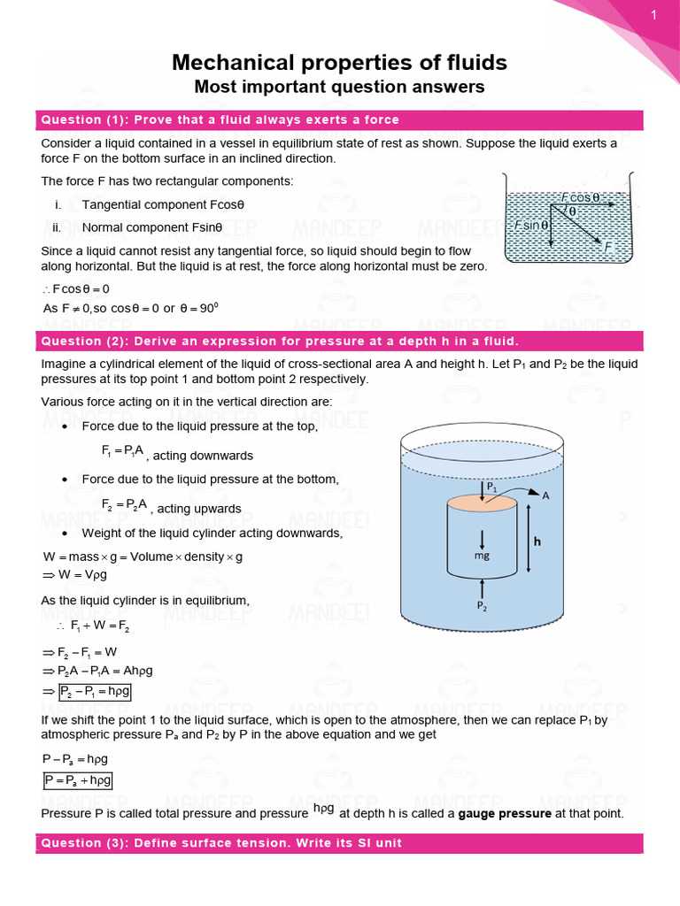 Mechanical Properties of Fluids Explained | PDF | Viscosity | Fluid ...
