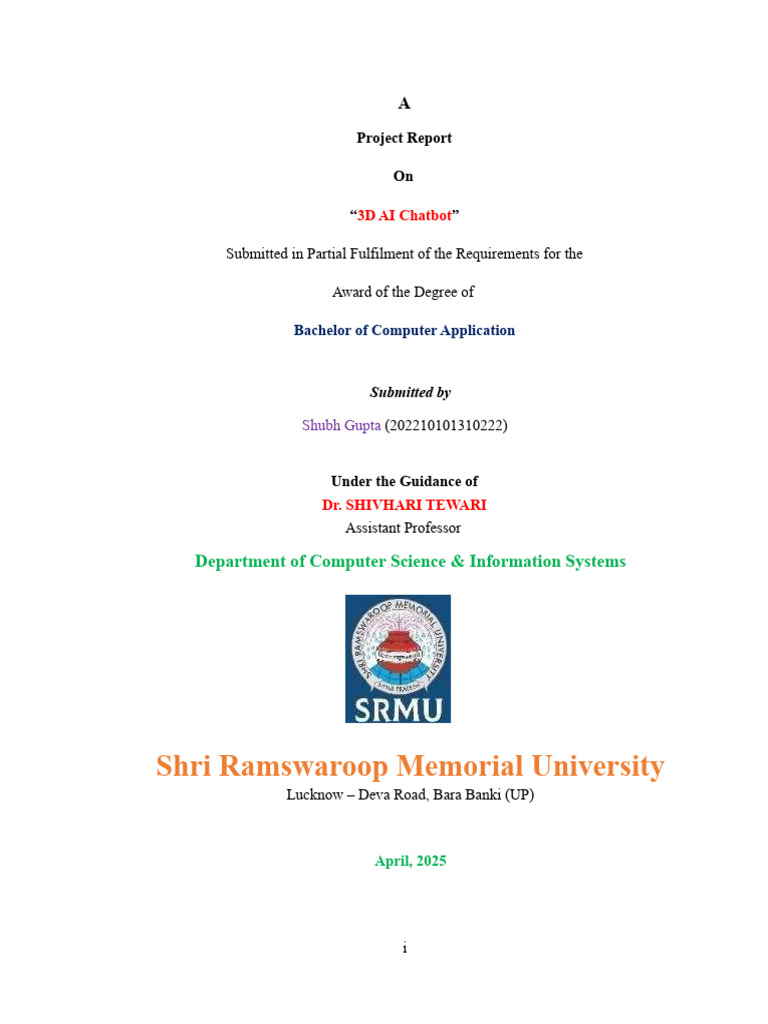 3D AI Chatbot Project Report | PDF | Artificial Intelligence ...
