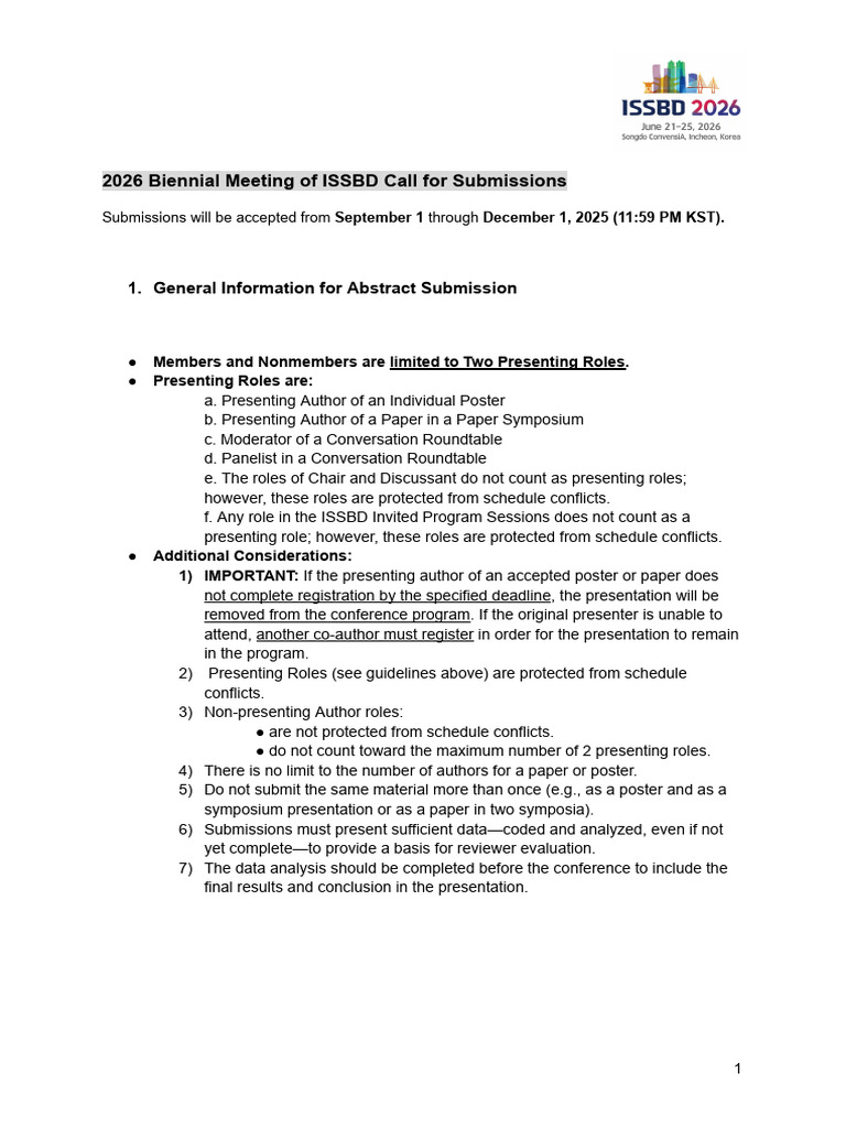 ISSBD 2026 Submission Guidelines | PDF | Abstract (Summary) | Reserved Word