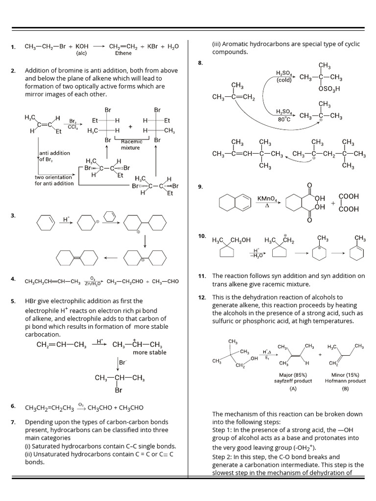 Alkene Reactions and Mechanisms Explained | PDF | Alkene | Chemical ...