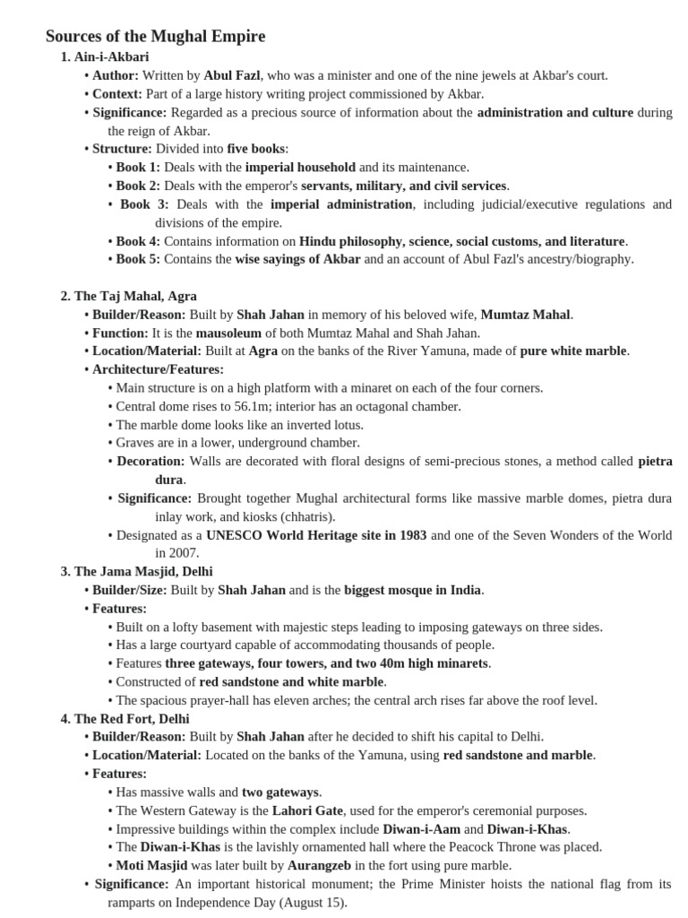 Key Sources of the Mughal Empire | PDF