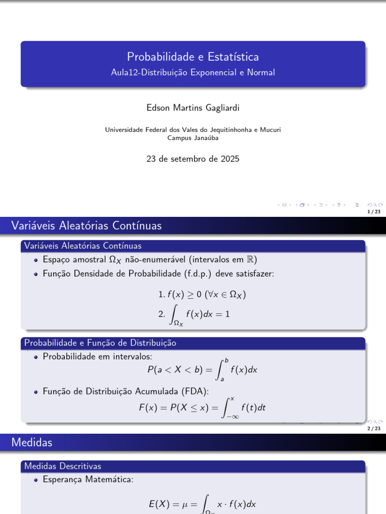Aula12-Distribuição Exponencial e Normal | PDF | Distribuição de ...