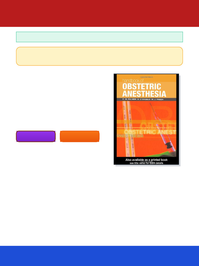 Handbook of Obstetric Anesthesia Clinical References 1st Edition Craig M. Palmer ebook text ...