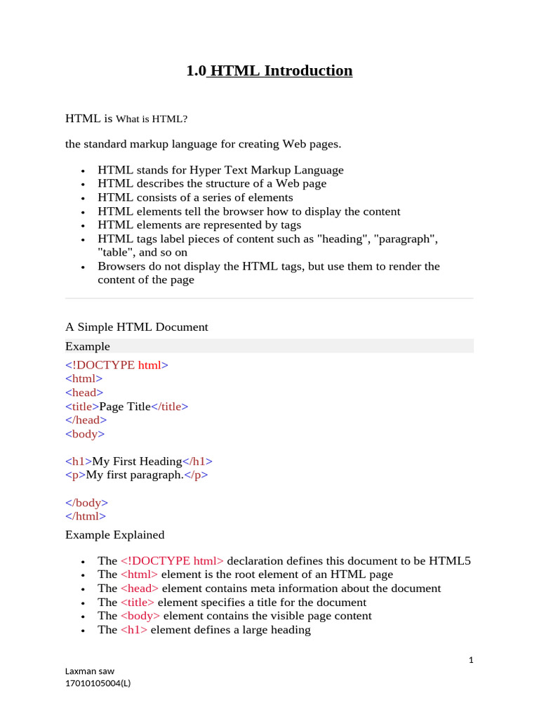 Introduction to HTML Basics | PDF | Html Element | Html