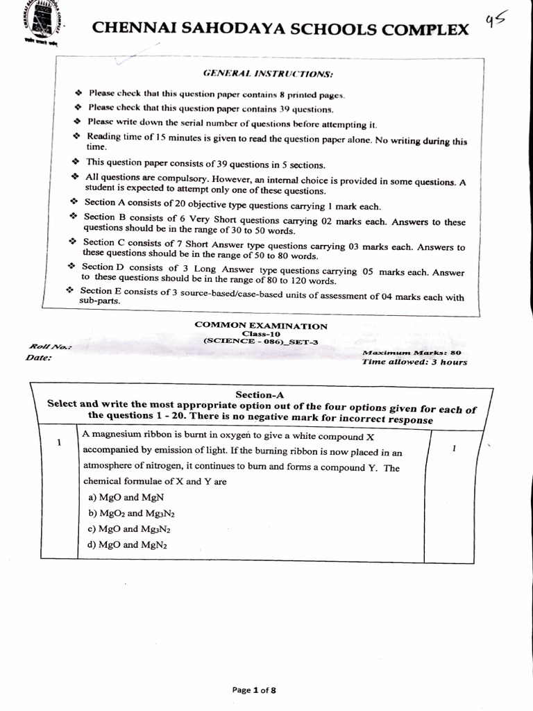 Class 10 Science Exam Question Paper | PDF | Chemical Bond | Carbon