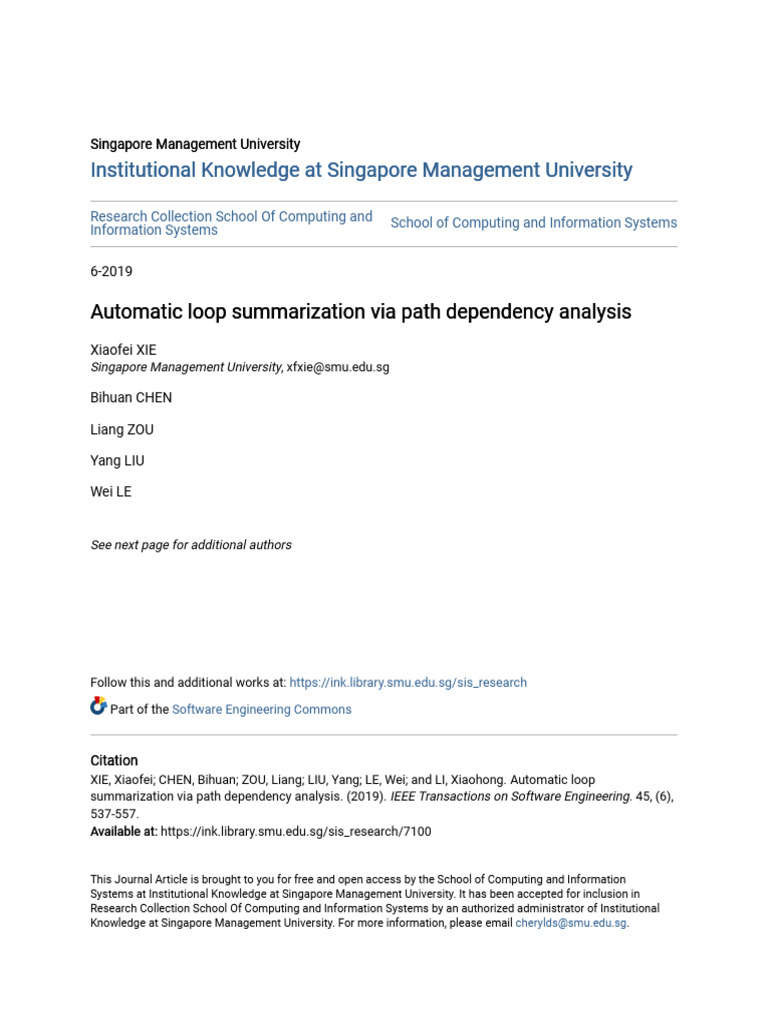 2019 TSE Automatic Loop Summarization Via Path Dependency Analysis ...