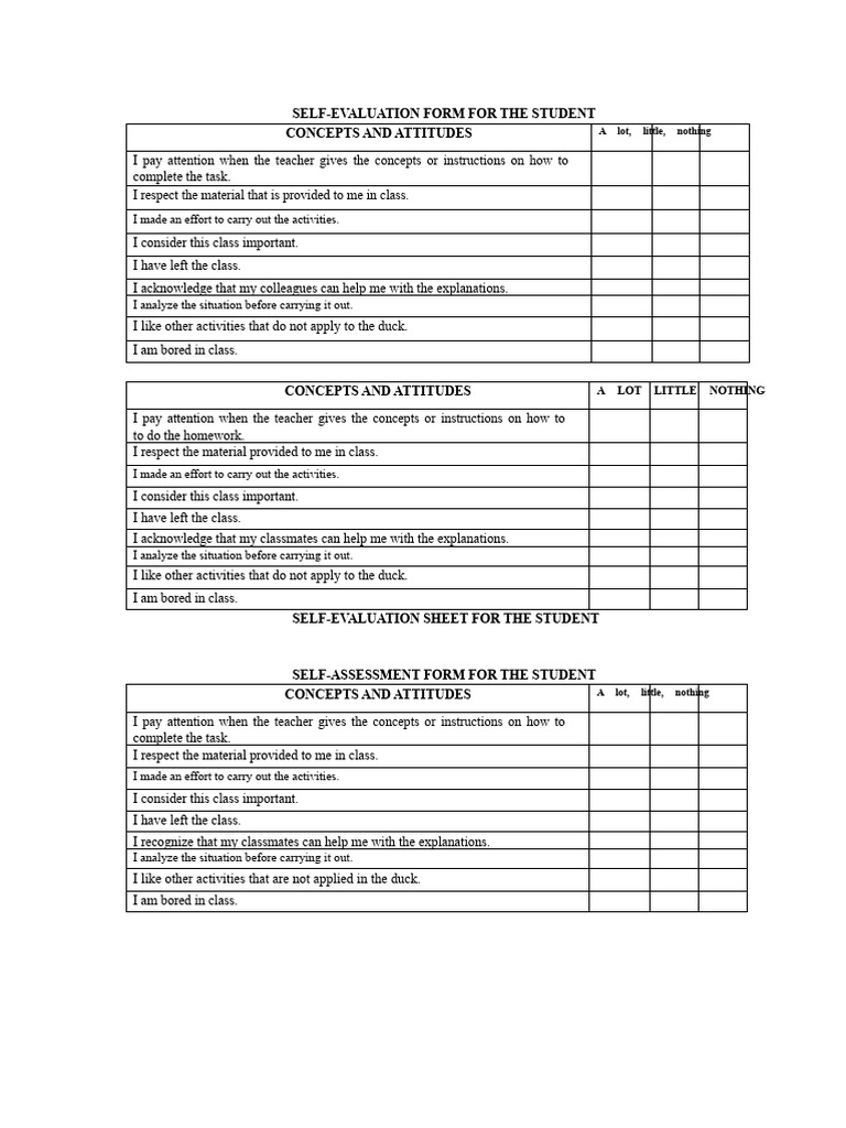 Student Self-Evaluation Form | PDF