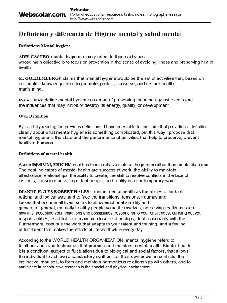 Mental Health vs. Mental Hygiene Explained | PDF | Mental Health | Feeling