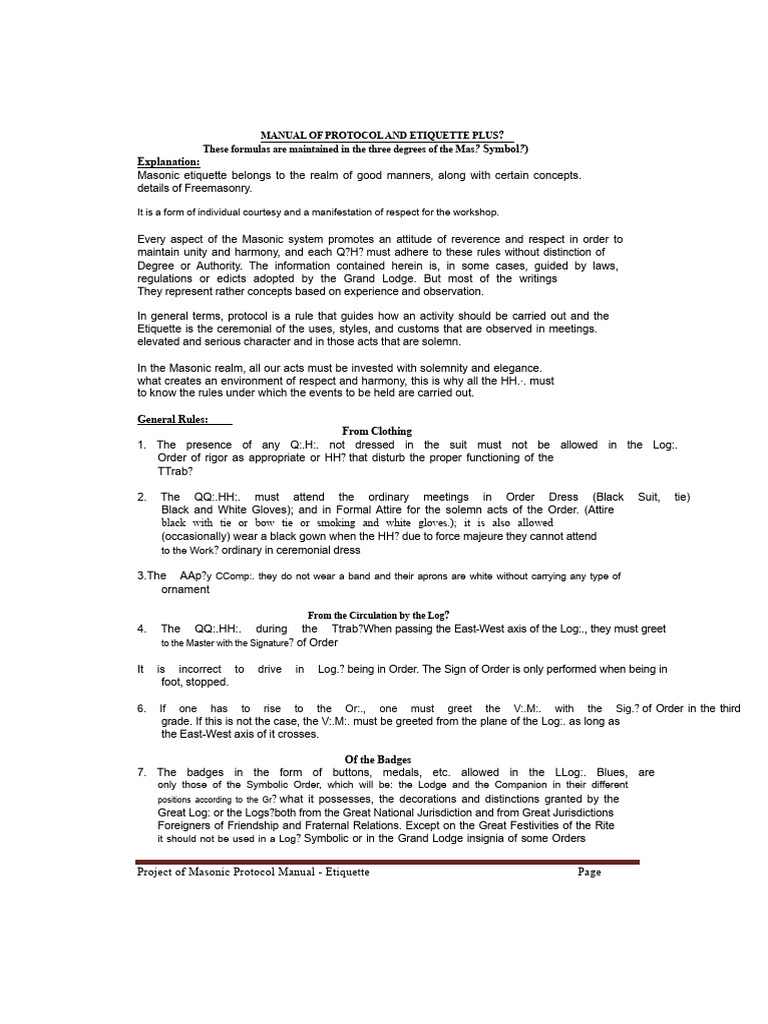 Masonic Protocol and Etiquette Manual | PDF | Freemasonry | Etiquette