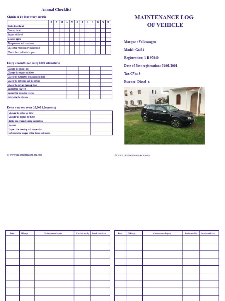 Volkswagen Golf 4 Maintenance Checklist | PDF | Fuel Economy In ...