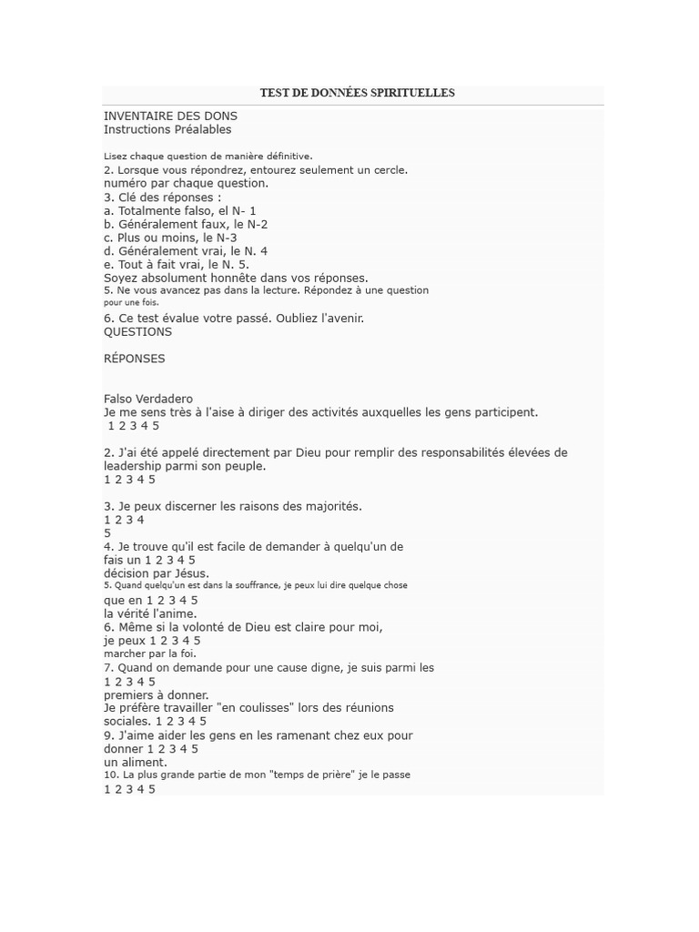 Test d'évaluation des dons spirituels | PDF | Dieu | Vérité