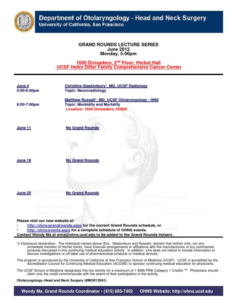 UCSF Grand Rounds June 2012 Schedule | PDF | Science & Mathematics