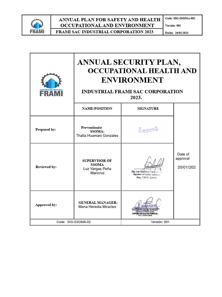 Annual Occupational Health & Safety Plan 2023 | PDF | Occupational ...