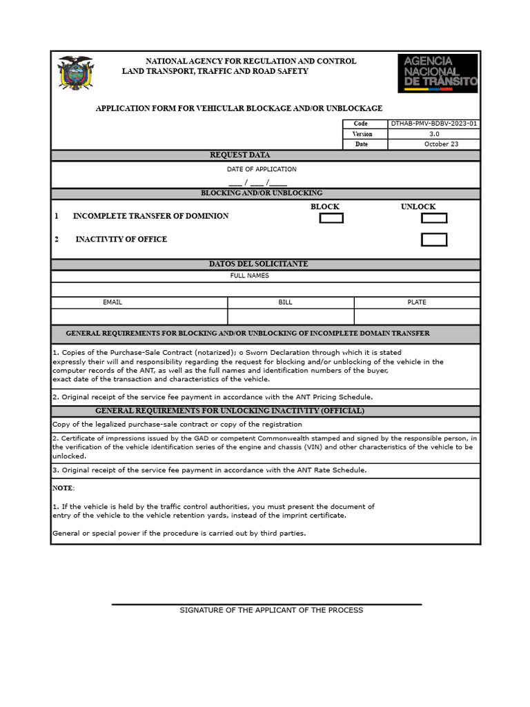 Vehicular Blockage Application Form | PDF