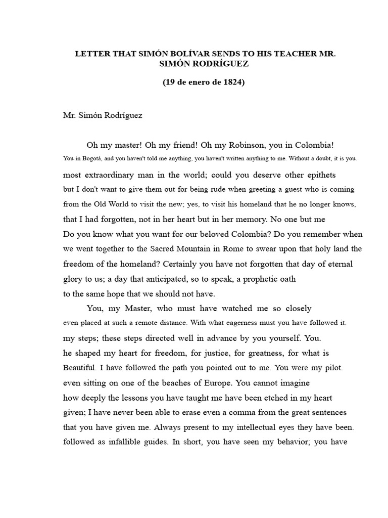 1824 Letter From Simon Bolivar To Simon Rodriguez | PDF