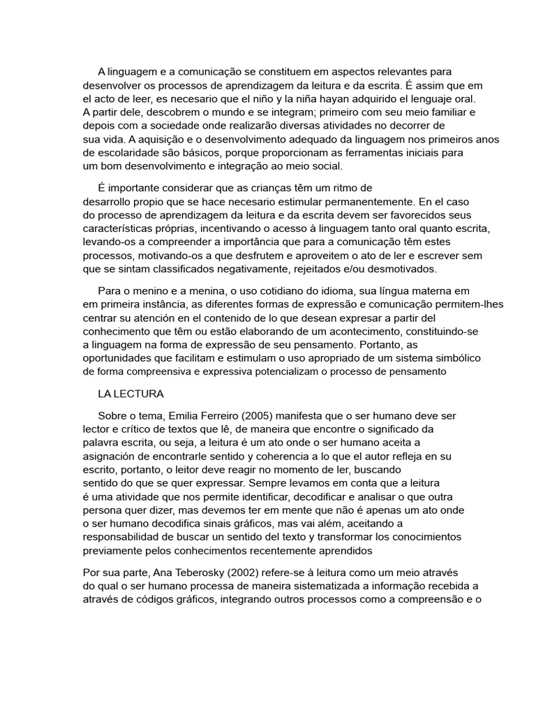 Importância da Linguagem na Aprendizagem | PDF | Aprendizado | Escrita