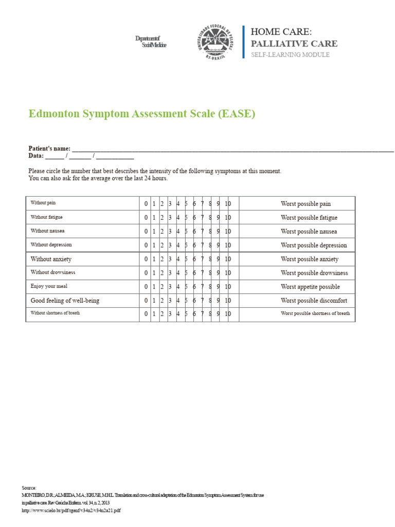 Edmonton Symptom Assessment Scale Guide | PDF | Palliative Care ...