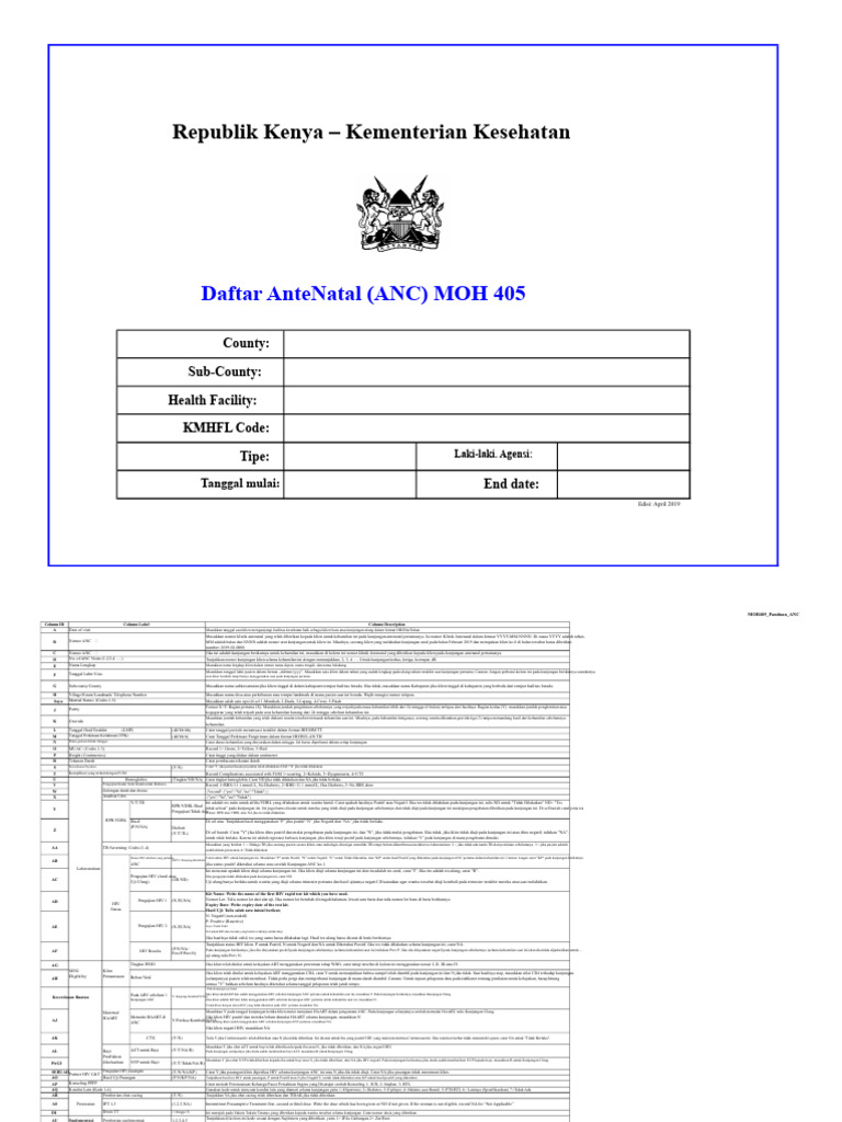 Panduan Pencatatan ANC Kenya 2019 | PDF