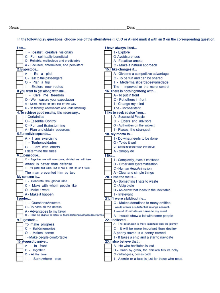 Personality Assessment Questionnaire | PDF | Psychological Concepts ...