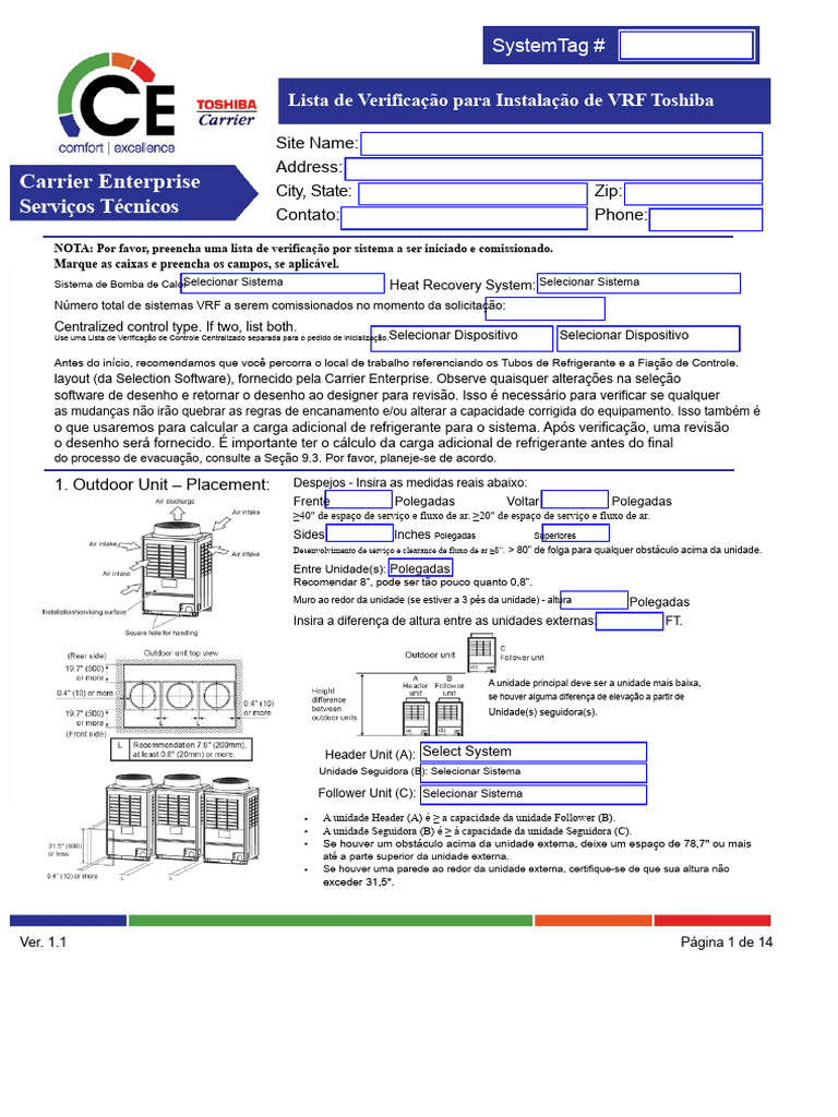 Checklist Instalação VRF Toshiba | PDF | Válvula | Conector elétrico