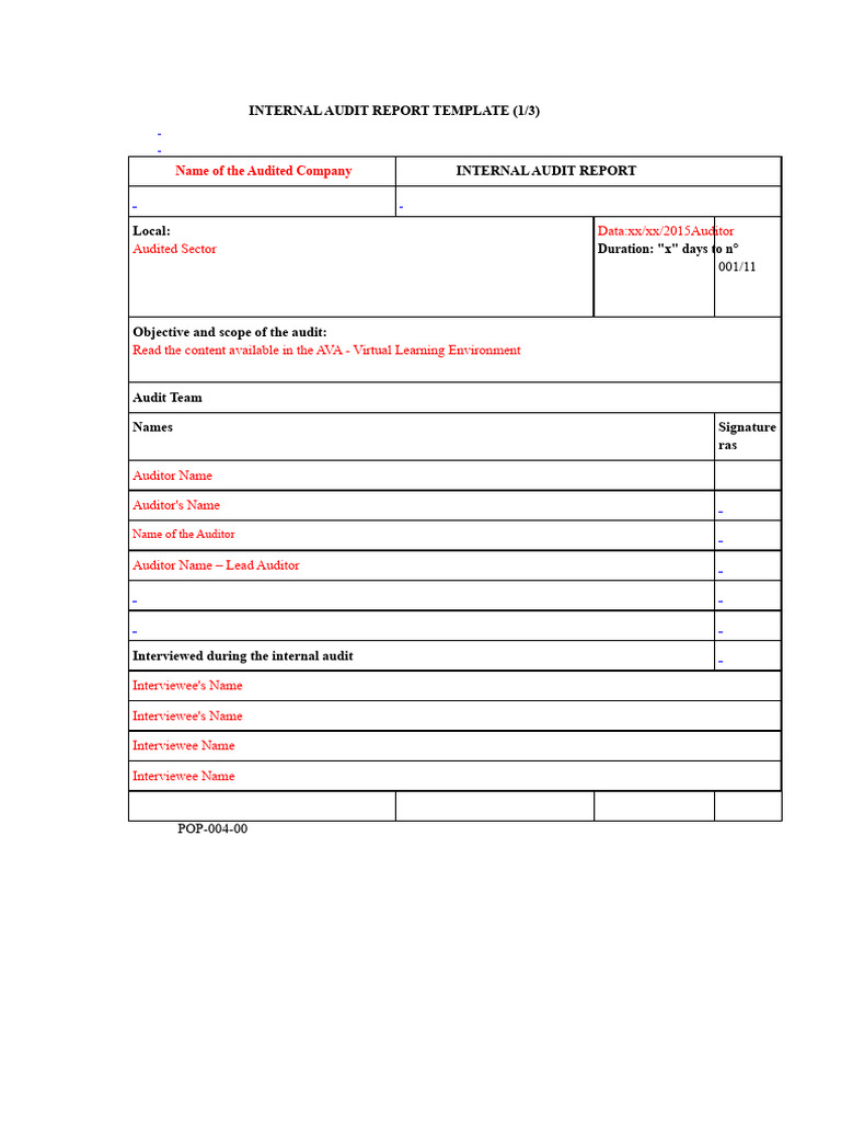 Internal Audit Report Template Guide | PDF | Audit | Auditor's Report