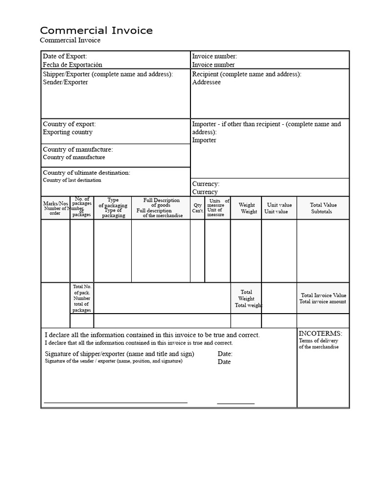 Commercial Invoice Template for Export | PDF | Invoice