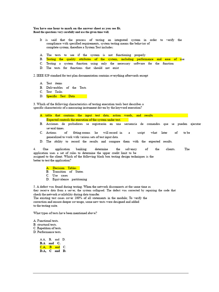 ISTQB Basic Level Exam Simulation Answers | PDF | Software Testing ...