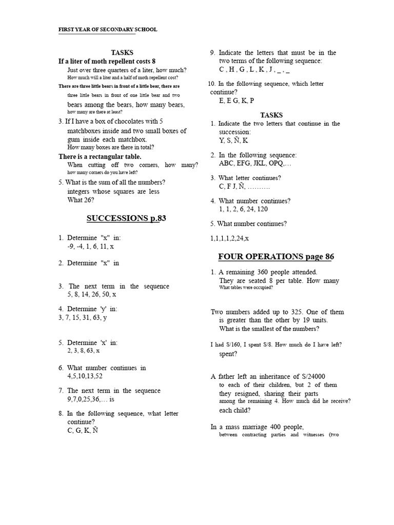 Secondary School Math Tasks Guide | PDF | Numbers | Mathematics