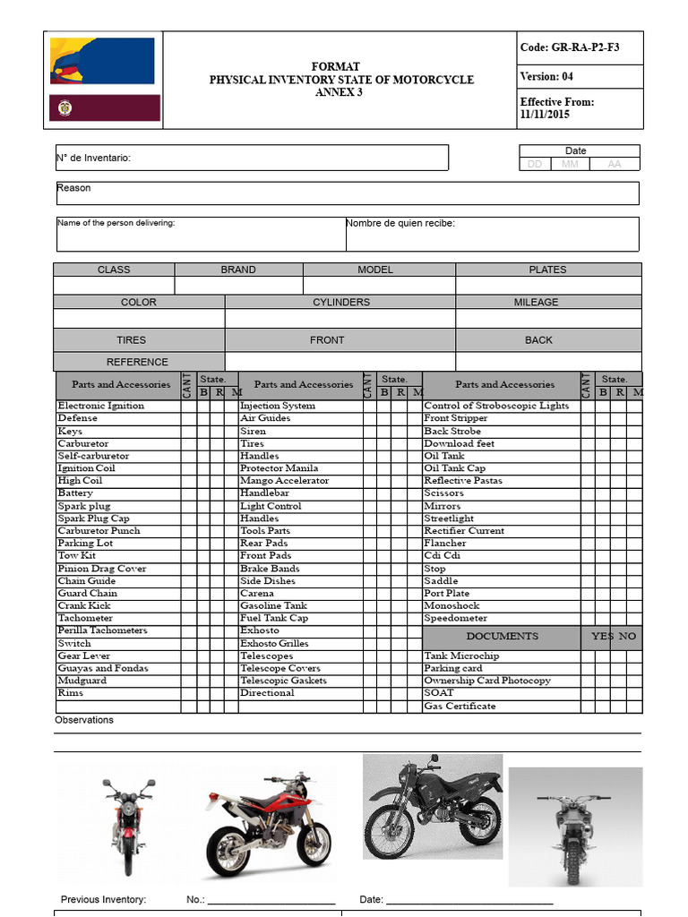 Motorcycle Physical Inventory Checklist | PDF | Motor Vehicle | Vehicle ...