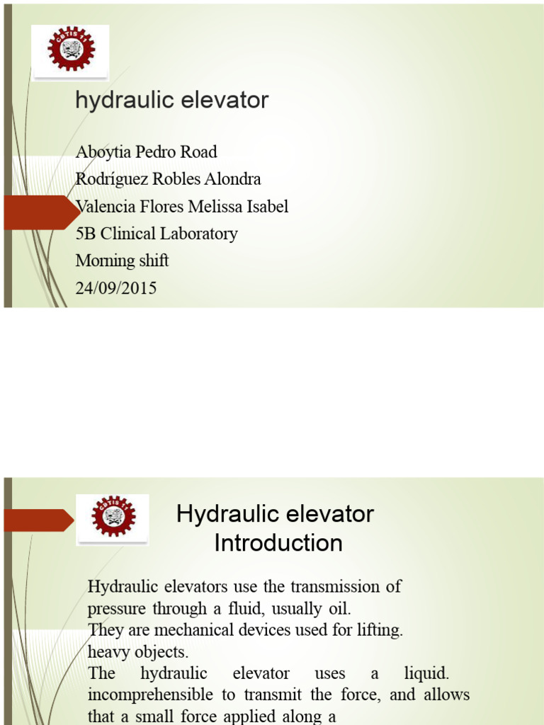 PowerPoint: Hydraulic Elevator | PDF