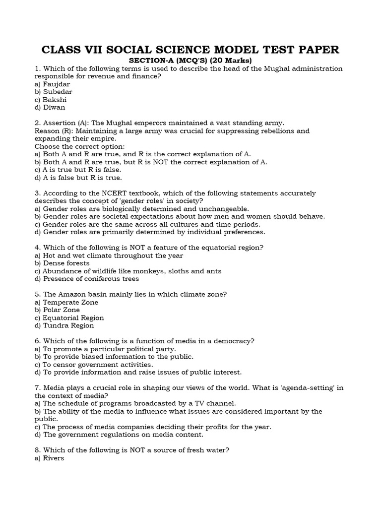 Class VII Social Science Test Paper | PDF | Atmosphere Of Earth | Bhakti