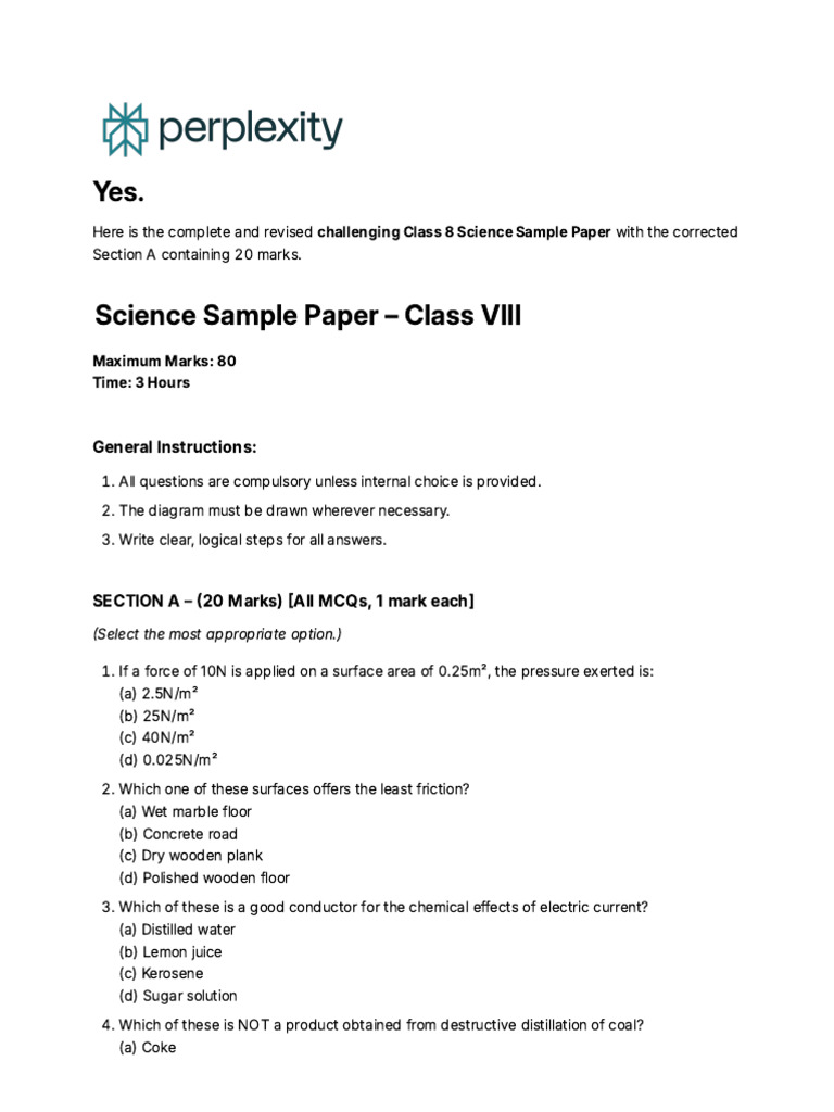 Class 8 Science Sample Paper 2023 | PDF | Friction | Soil