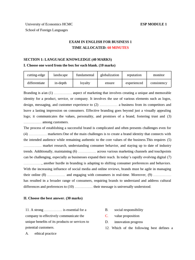 COB1 - SAMPLE TEST (2025) - SV | PDF | Brand | Private Sector