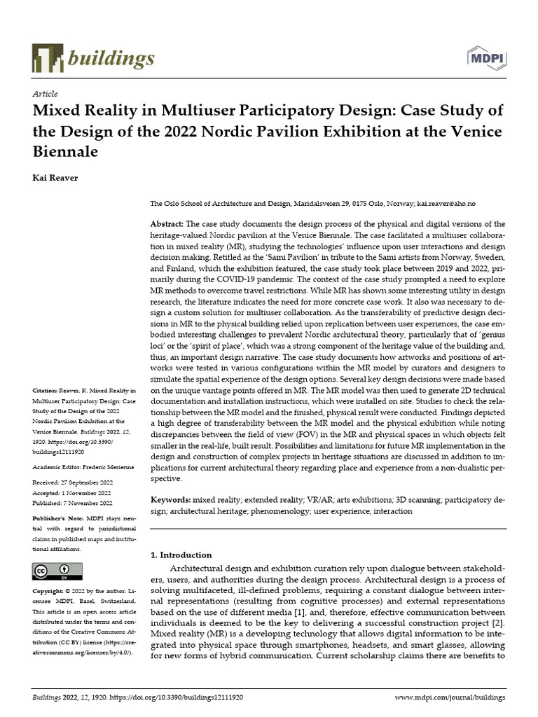 Mixed Reality in Nordic Pavilion Design | PDF | Virtual Reality | 3 D ...