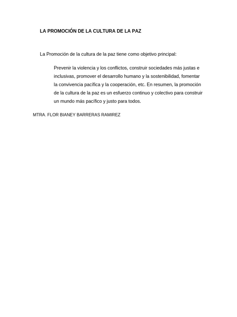 La Promoción de La Cultura de La Paz | PDF