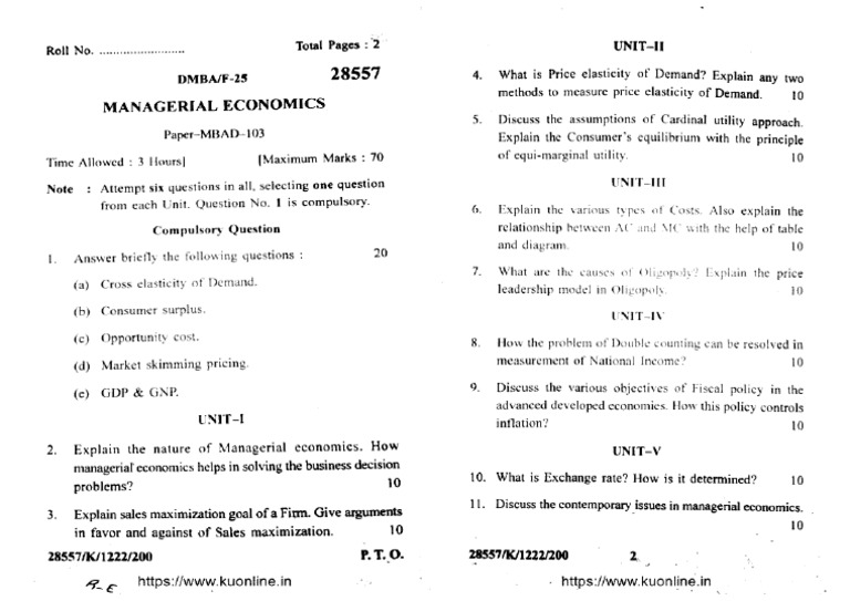 Mba 1 Sem Managerial Economics 28557 Feb 2025 | PDF