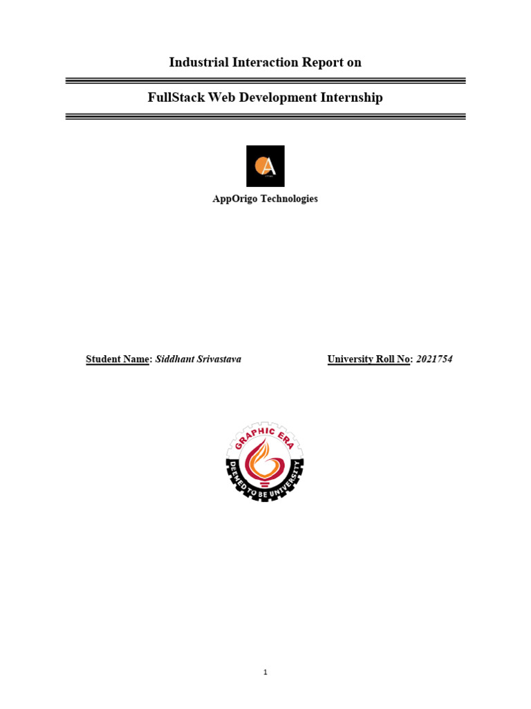 Full Stack Web Development Internship Report | PDF | Web Development ...