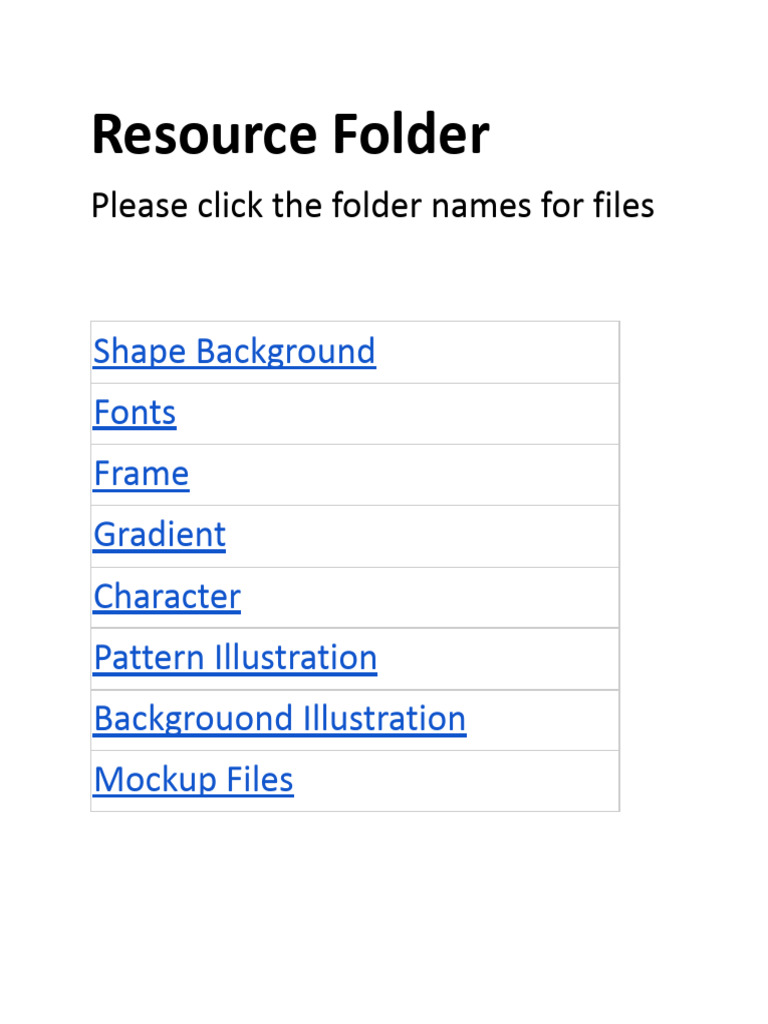 Resource Folder: Please Click The Folder Names For Files | PDF