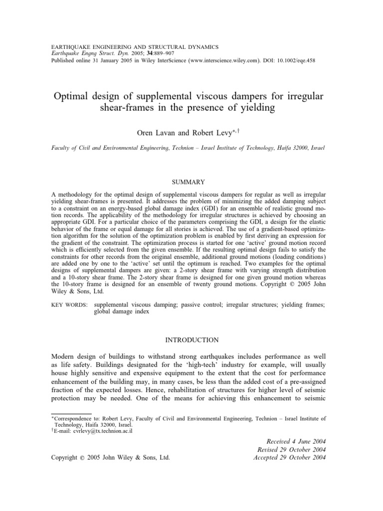 Optimal Design of Supplemental Viscous Dampers For Irregular Shear ...