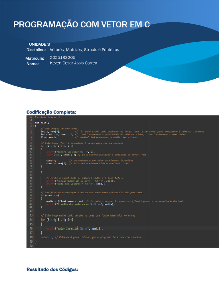 Programação em C: Uso de Vetores | PDF