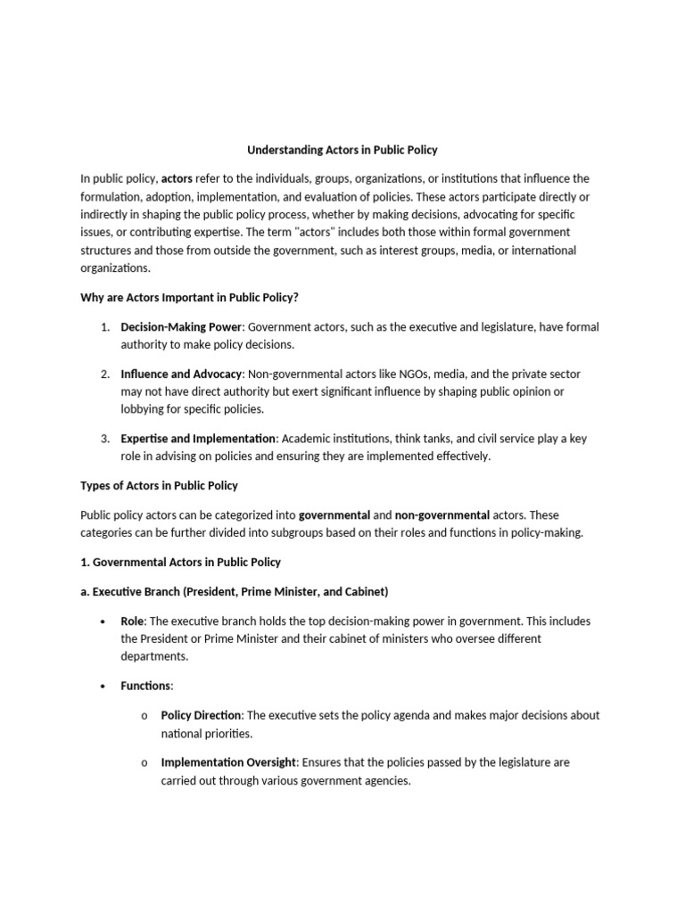 Key Actors in Public Policy Explained | PDF | Cost–Benefit Analysis | Risk
