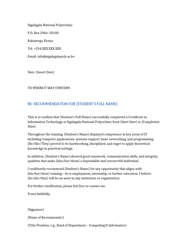 Recommendation Letter IT Certificate | PDF