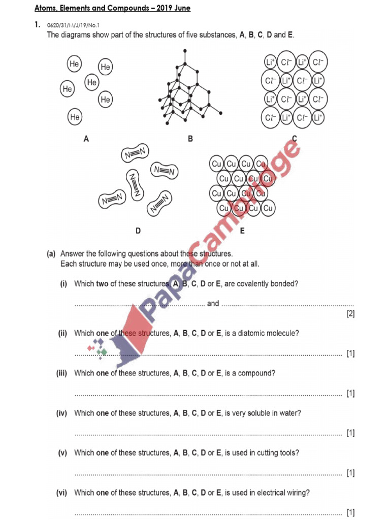 2019J Atoms Elements and Compd IGCSE Stru | PDF | Chess | Chess Theory