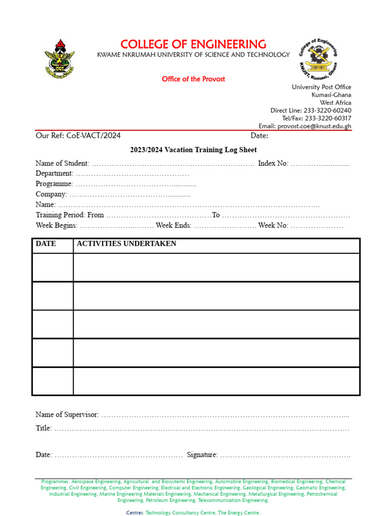 Log Sheet Form 2024 | PDF