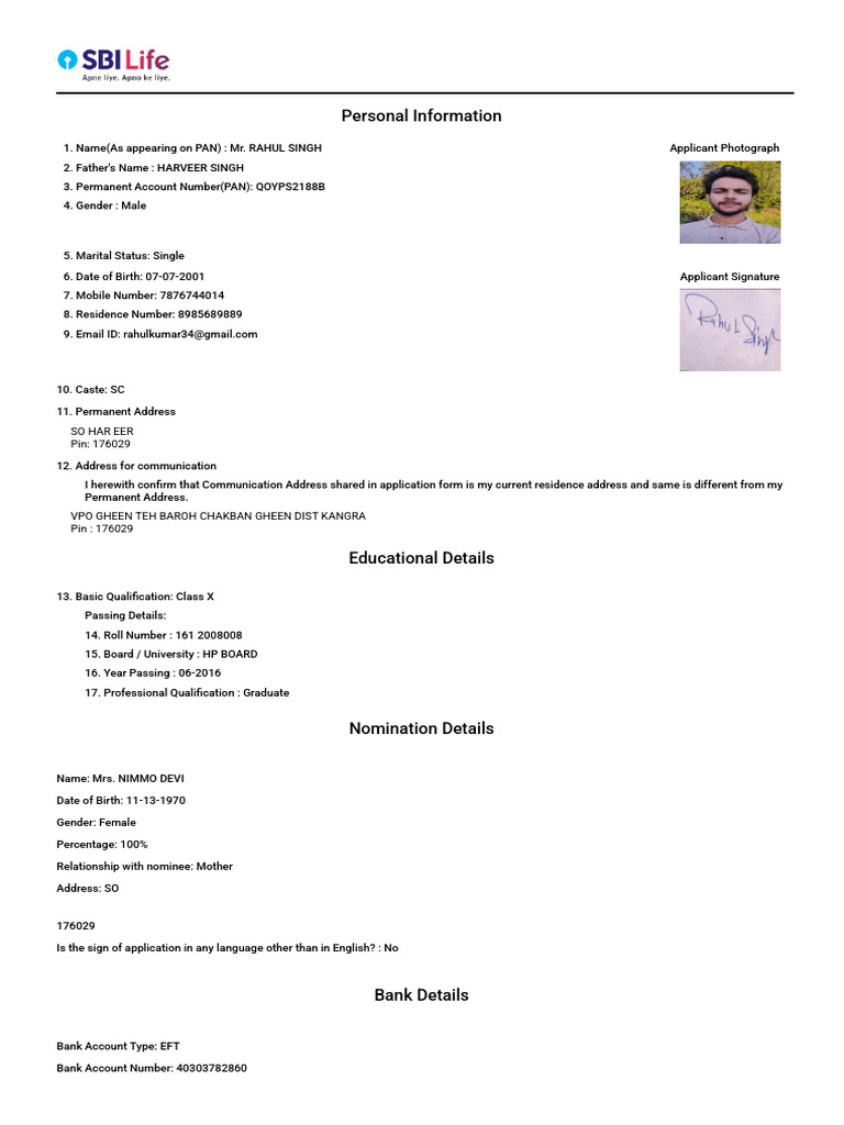 SBI Life Insurance Agent Application Form | PDF | Chess Openings | Chess