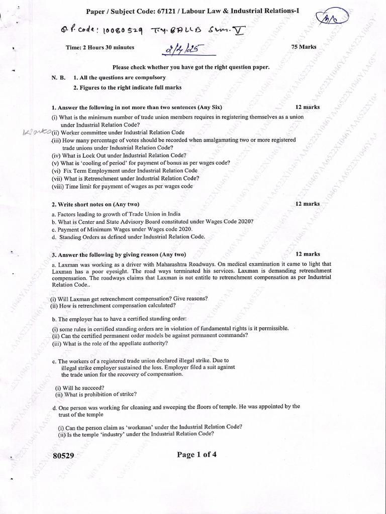 LABOUR LAW - I - 0001 Notes | PDF
