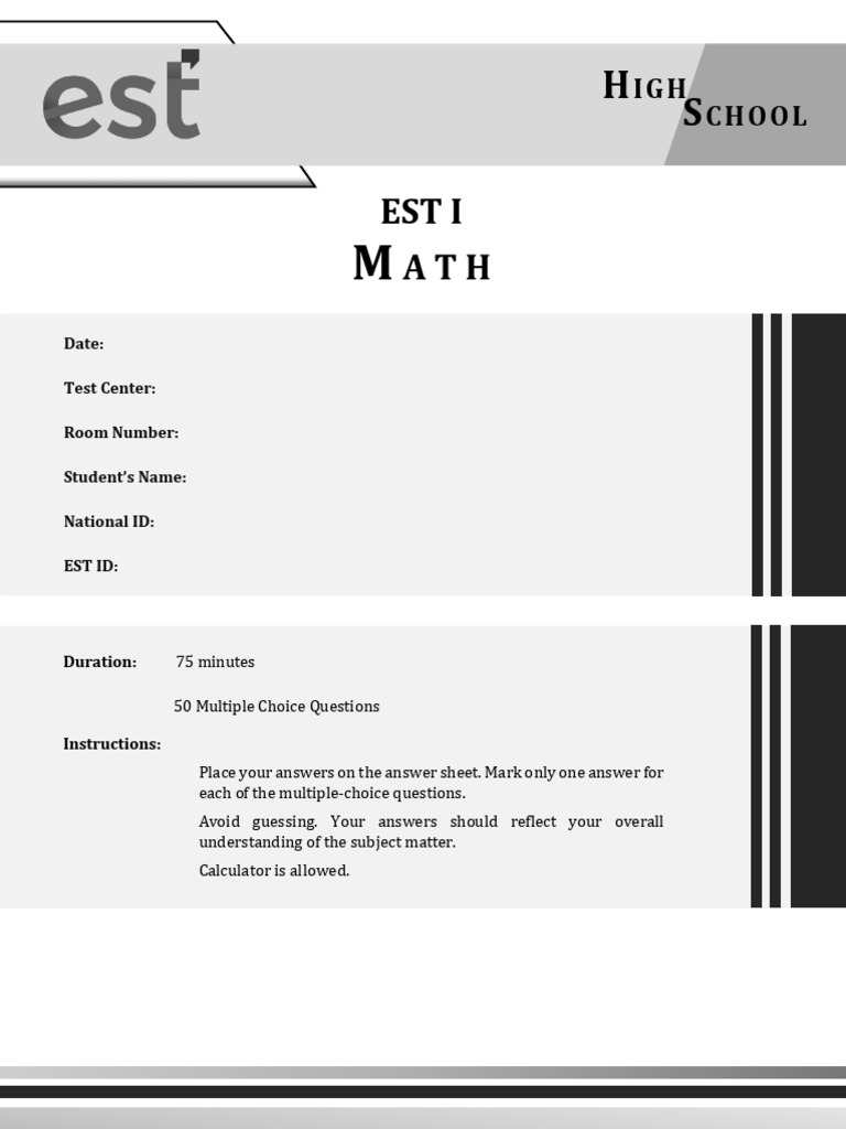 High School Math Practice Test 2026 | PDF | Multiple Choice | Area