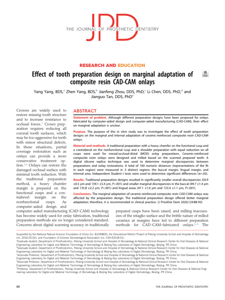 Tooth Preparation Design Impact on CAD-CAM Onlays | PDF | Dentistry ...