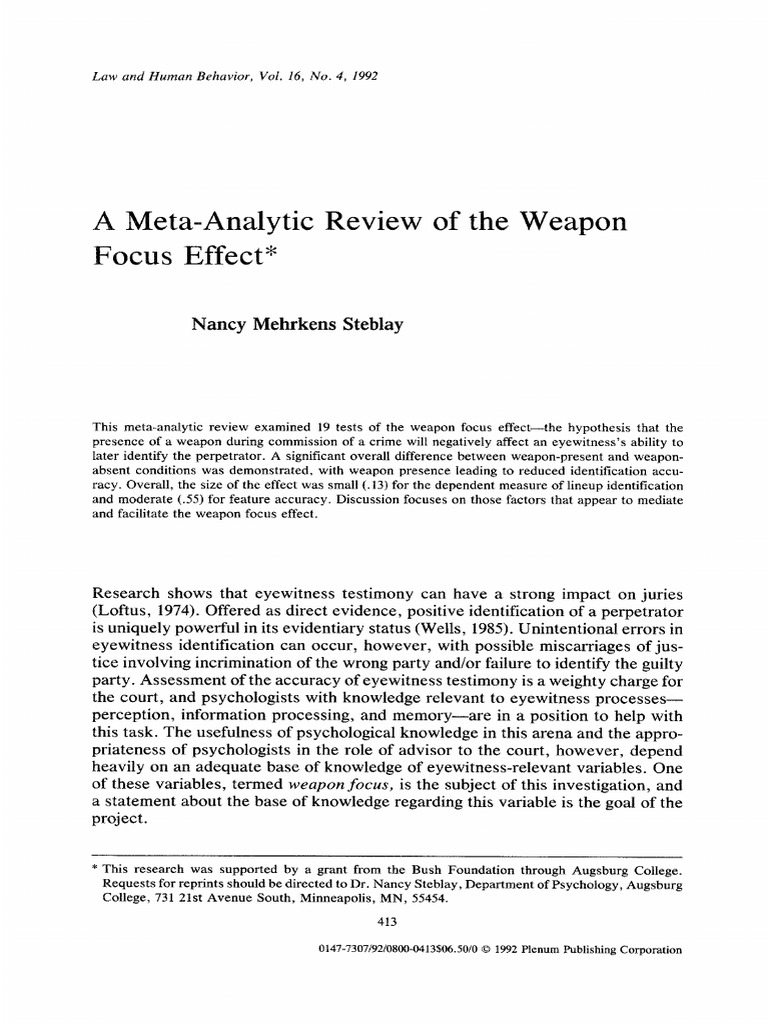 Meta-Analysis of Weapon Focus Effect | PDF | Effect Size | Standard Score